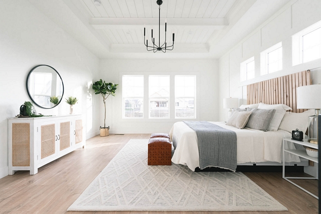Master Bedroom features plenty of windows and Tray ceilings with Shiplap and beams Master Bedroom features plenty of windows and Tray ceilings with Shiplap and beams Master Bedroom features plenty of windows and Tray ceilings with Shiplap and beams #MasterBedroom #windows #Trayceilings #Shiplap #beams