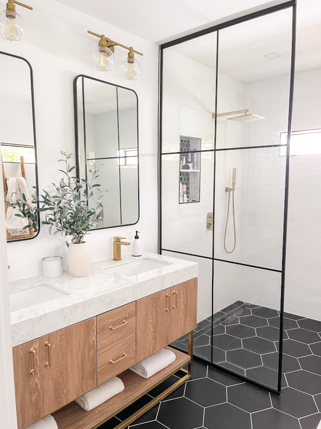 Bathroom Makeover Primary Bathroom makeover with curbless shower and Frameless shower door Bathroom Makeover Primary Bathroom makeover with curbless shower and Frameless shower door #BathroomMakeover #PrimaryBathroom #makeover #curblessshower #Framelessshowerdoor