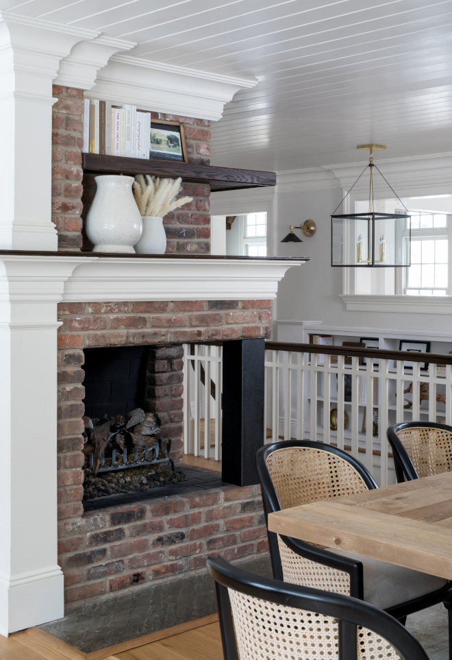 Brick Fireplace Design We wanted the fireplace to be the statement for the dining area so we kept the furniture understated Brick Fireplace Design #BrickFireplace #Fireplace #FireplaceDesign