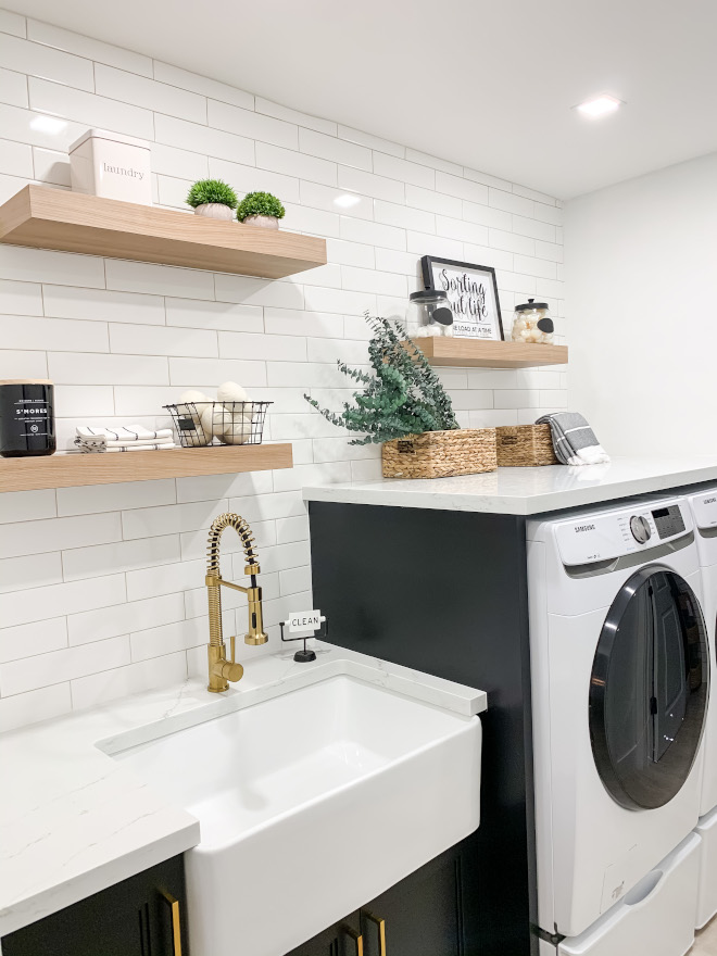 Modern Farmhouse Laundry Room Black Cabinets Brushes Brass Pulls White Subway Backsplash Floating Shelves Modern Farmhouse Laundry Room Black Cabinets Brushes Brass Pulls White Subway Backsplash Floating Shelves Modern Farmhouse Laundry Room Black Cabinets Brushes Brass Pulls White Subway Backsplash Floating Shelves #ModernFarmhouse #LaundryRoom #BlackCabinet #BrushesBrassPulls #WhiteSubwayTile #Backsplash #FloatingShelves