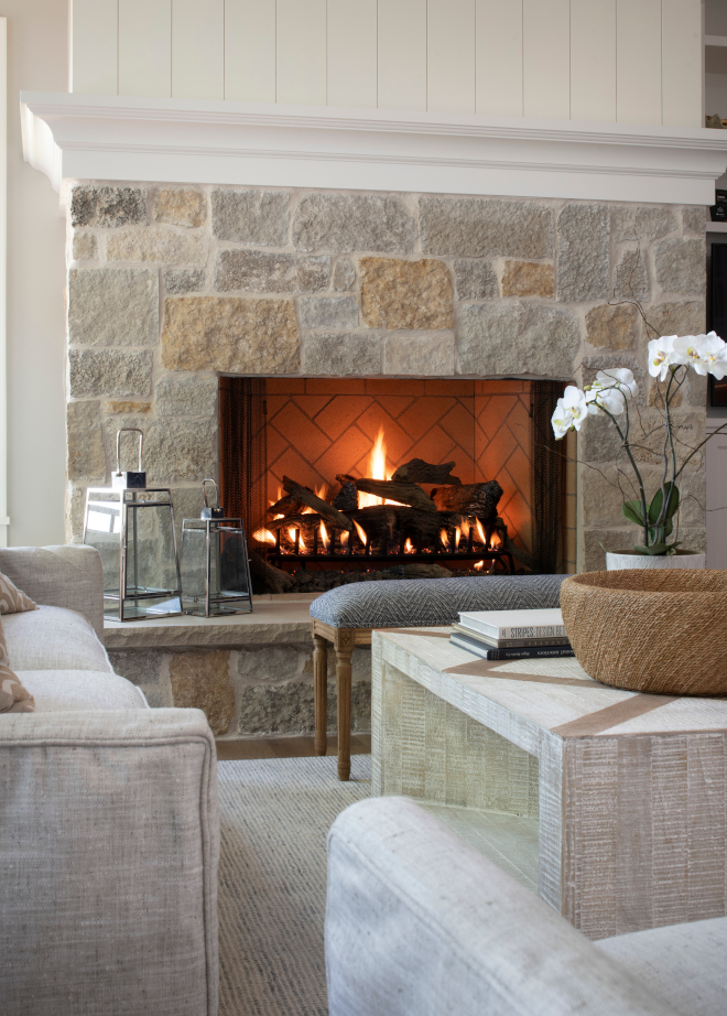 Stone Fireplace Custom Blend 60 40 with White Grout White Fish and Snow Trail stone #stonefireplace #stone #fireplace