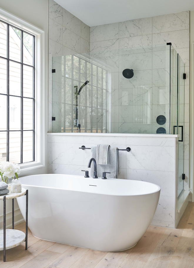 Benjamin-Moore-Intense-White-Bathroom-with-marble-tile