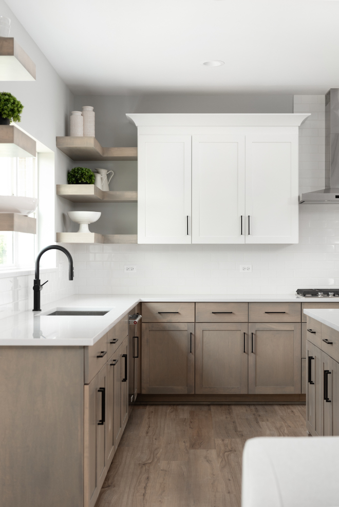  White and stained Two-toned kitchen Two-toned custom cabinetry in kitchen White and stained Two-toned kitchen #Twotonedkitchen #customcabinetry #kitchen
