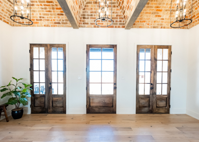 Wood front door The 3 sets of operational solid wood doors were custom finished #woodendoor #wooddoor #frontdoor
