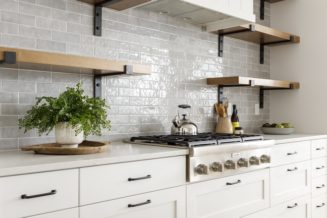 Instead of opting for a white backsplash here I wanted to add more interest and go for something that added some contrast so here I used this Gray tile and love the way it turned out #greytile #tile