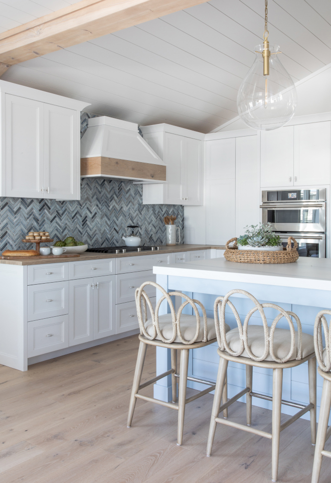 Sherwin Williams SW 6240 Windy Blue kitchen island with Benjamin Moore Super White perimeter cabinets Sherwin Williams SW 6240 Windy Blue kitchen island with Benjamin Moore Super White perimeter cabinets #SherwinWilliamsWindyBlue #bluekitchenisland #blueisland #BenjaminMooreSuperWhite #cabinets