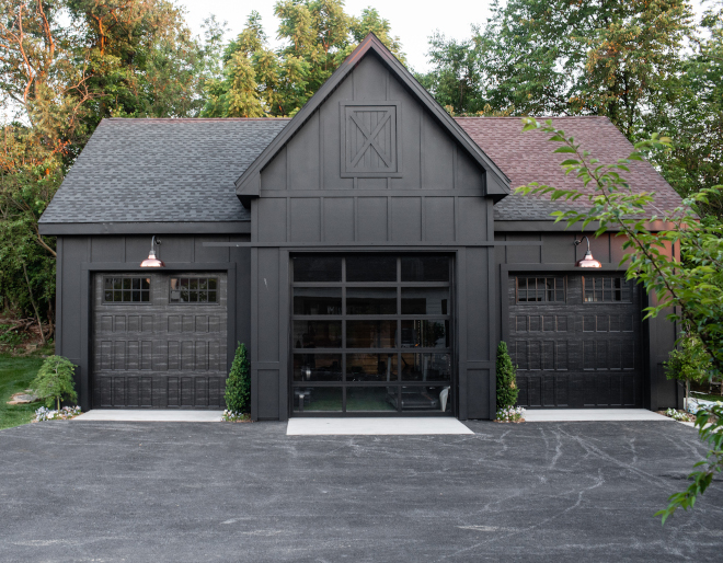 Sherwin Williams Tricorn Black Modern Farmhouse Detached Garage painted in Sherwin Williams Tricorn Black Sherwin Williams Tricorn Black Modern Farmhouse Detached Garage painted in Sherwin Williams Tricorn Black Sherwin Williams Tricorn Black Modern Farmhouse Detached Garage painted in Sherwin Williams Tricorn Black #SherwinWilliamsTricornBlack #ModernFarmhouse #DetachedGarage #SherwinWilliams