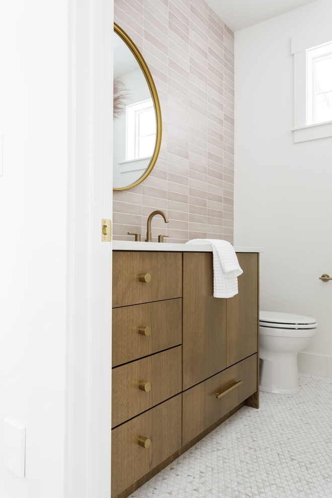 Bathroom Cabinet White Oak stained in Sherwin Williams Rustic Gray #BathroomCabinet #WhiteOak #SherwinWilliamsRusticGray