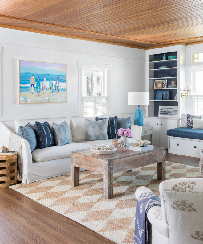Coastal Cottage Living Room Added lots of beautiful patterns with rich textiles that highlighted some of the original details of the home Coastal Cottage Living Room Coastal Cottage Living Room #CoastalCottage #LivingRoom #Coastal #Cottage