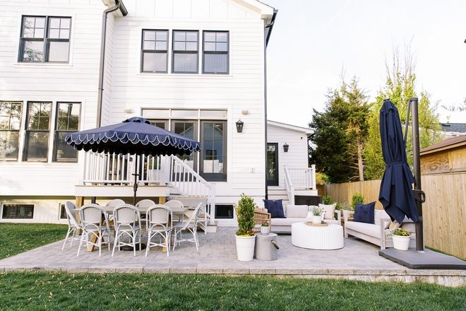 When designing and furnishing our back patio space we wanted to space to be functional durable, and family friendly with a modern coastal aesthetic #patio #backyard #patiofurniture