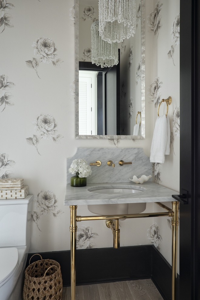 Floral Wallpaper I found a beautiful tone on tone large scale floral wallpaper for the powder room to bring in that love while still keeping it modern #Floral #Wallpaper #Powderroom