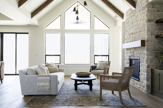 Great Room Design The architecture in here is already so good with the vaulted ceilings so I wanted to keep lighting simple but significant and tie in the black and gold there #GreatRoom