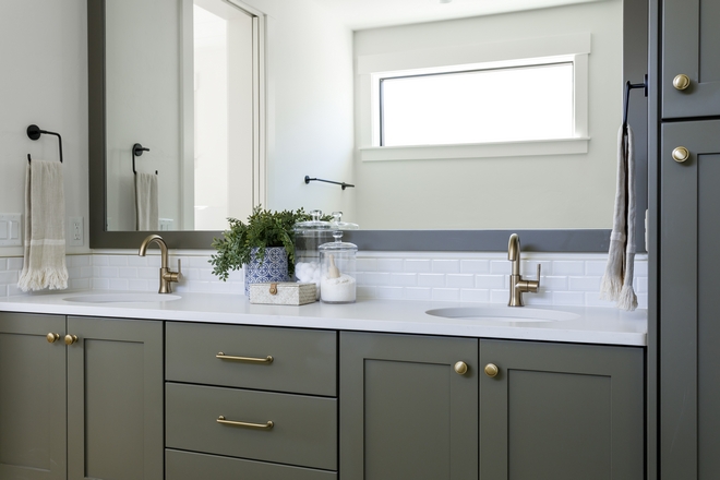 Bathroom Paint Color Sherwin Williams Cocoon with brass hardware