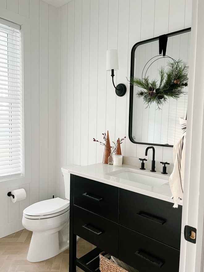 Black and white Powder Room with Vertical Shiplap and neutral herringbone floor tile Black and white Powder Room with Vertical Shiplap and neutral herringbone floor tile Black and white Powder Room with Vertical Shiplap and neutral herringbone floor tile Black and white Powder Room with Vertical Shiplap and neutral herringbone floor tile Black and white Powder Room with Vertical Shiplap and neutral herringbone floor tile Black and white Powder Room with Vertical Shiplap and neutral herringbone floor tile #Blackandwhite #PowderRoom #VerticalShiplap #neutraltile #herringbonefloortile