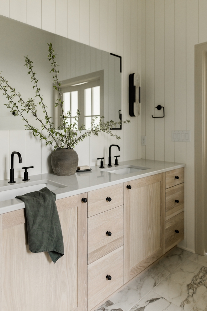 White Oak White Wash Stain Bathroom Cabinet