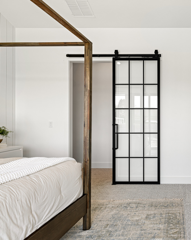 Bedroom Bathroom Barn Door is Full Glass Barn Door Flat Black Grid with Clear Glass