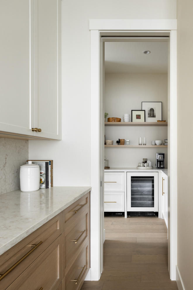 Butlers Pantry leads you into a Walk-in Pantry with lower cabinets and floating shelves #pantry #walkinpantry #butlerspantry