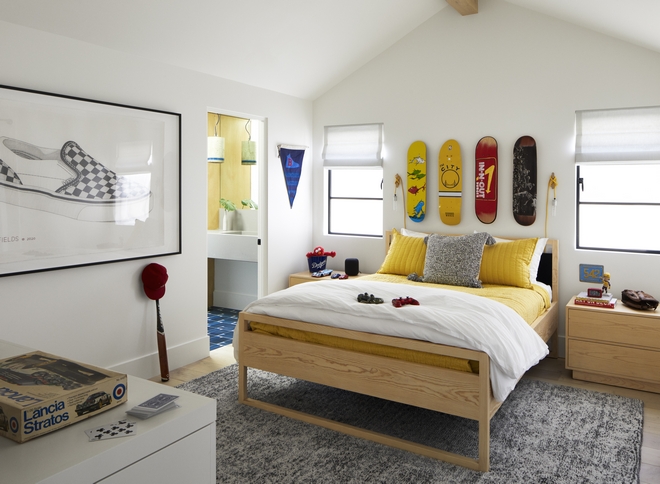 Bed with waxed Canvas Headboard