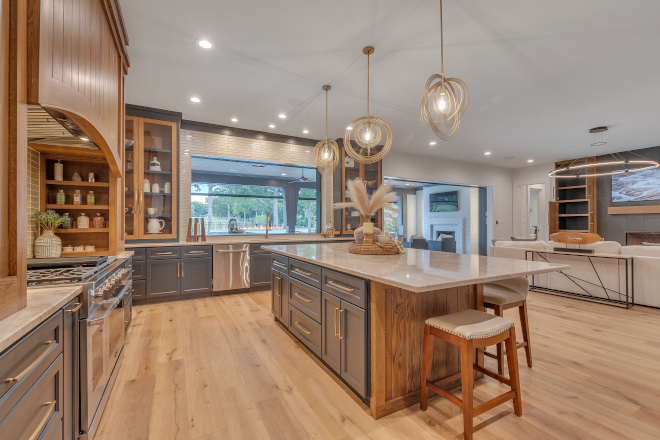 Two Toned Kitchen cabinet Base Cabinets Cabinetry Shaker Charcoal Finish Upper Cabinets Custom Built White Oak in Custom Stain #kitchencabinet #kitchen cabinet #customkitchen