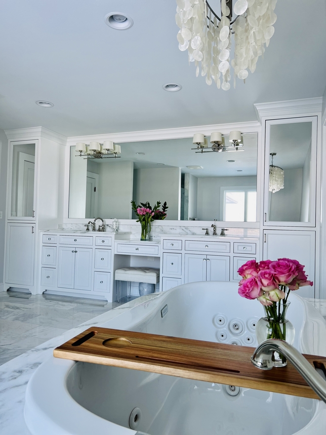 Bathroom cabinet layout ideas I wanted a lot of storage hence the two tall cabinets on either side of the vanity. I wanted to break up the long vanity with a little makeup section in the middle