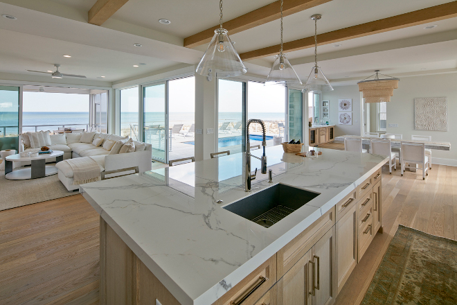 Beach house kitchen where to place kitchen in an oceanfront home to not blog the view #beachhouse #kitchen #view