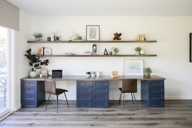Homework station Homework station features custom desks with Red Oak tops and floating shelves