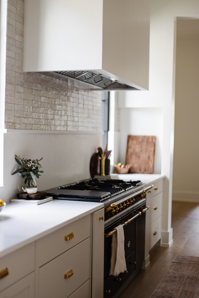 Kitchen Backsplash Zellige Weathered White tile with slab backsplash #Kitchen #Backsplash #Zellige #WeatheredWhite #tile #slabbacksplash