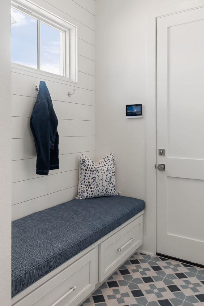 Mudroom and Laundry Room Paint Color Benjamin Moore Decorators White CC-20 Flat on Walls and Semi-Gloss on Millwork