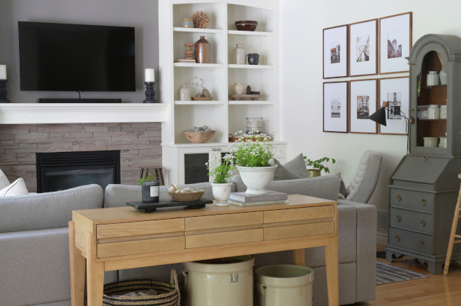 Our family room is the space where we hang out the most and watch movies and sports on TV #familyroom #casualinteriors