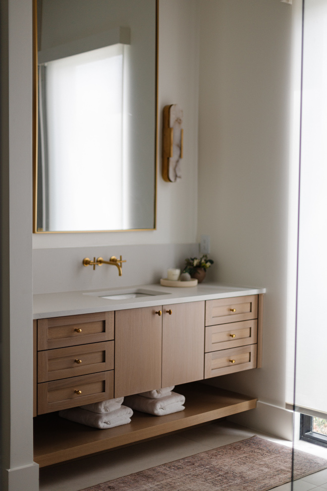 Stained white oak floating with bottom floating shelf Stained white oak floating with bottom floating shelf Stained white oak floating with bottom floating shelf #Stainedwhiteoak #floatingvanitywithbottomfloating shelf