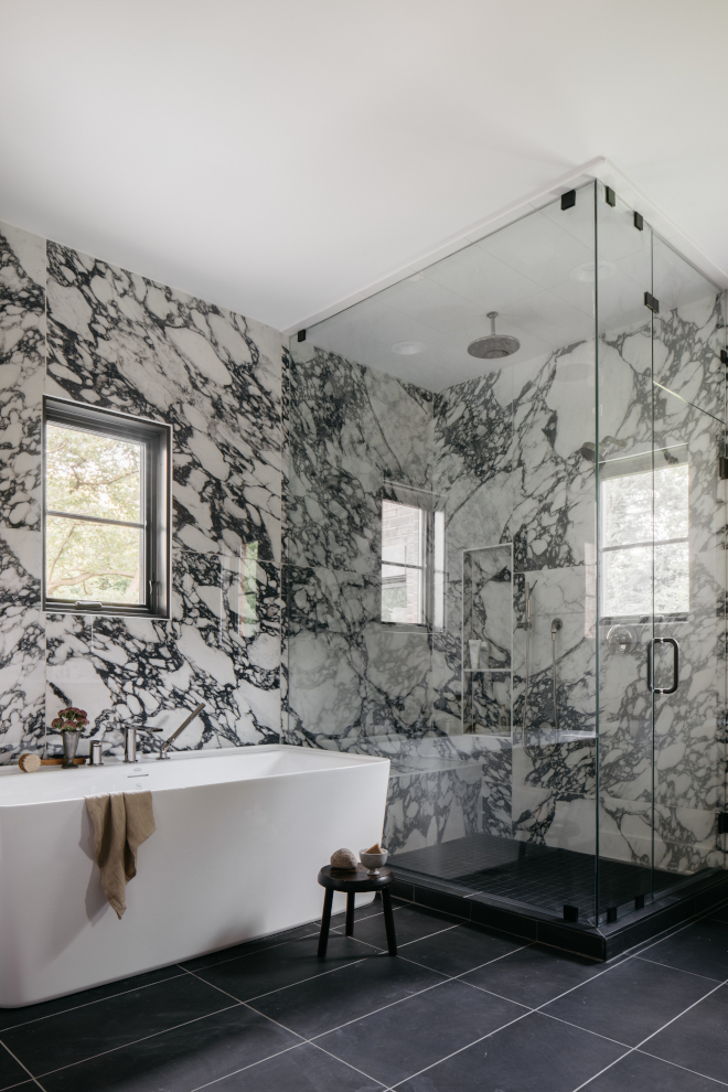 Chic black and white bathroom with Viola Blue Polished Tile Chic black and white bathroom with Viola Blue Polished Tile #Chic #blackandwhite #bathroom #ViolaBlue #Tile