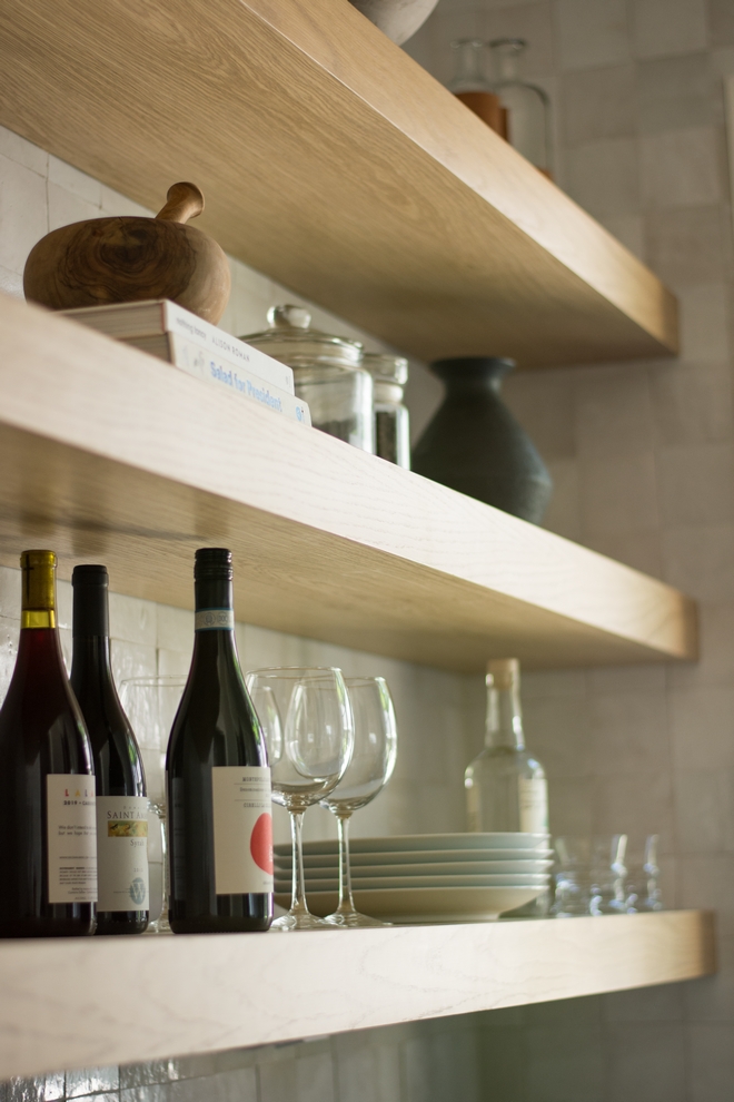 Thick White oak floating shelves