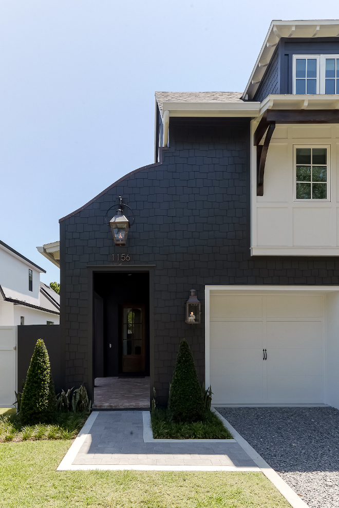 Dark Siding with White Trim Paint Color Combination Ideas Dark Siding Sherwin Williams Iron Ore with Benjamin Moore Decorators White trim #DarkSiding #siding #WhiteTrim #PaintColor #paintcolorCombination #Siding #SherwinWilliamsIronOre #BenjaminMooreDecoratorsWhite #BenjaminMoore