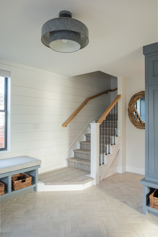 No mudroom No problem Consider adding locker style cabinetry within the foyer if you have the space No mudroom No problem Consider adding locker style cabinetry within the foyer if you have the space #mudroom #locker #cabinetry #foyer