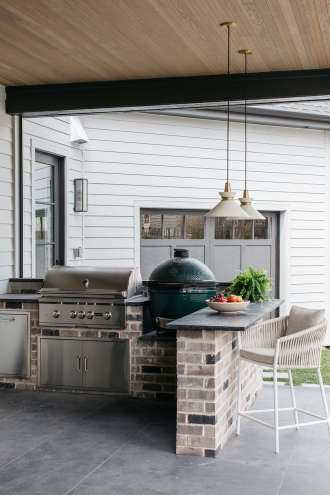Brick Outdoor Kitchen with Leathered Granite Steel Gray Countertop