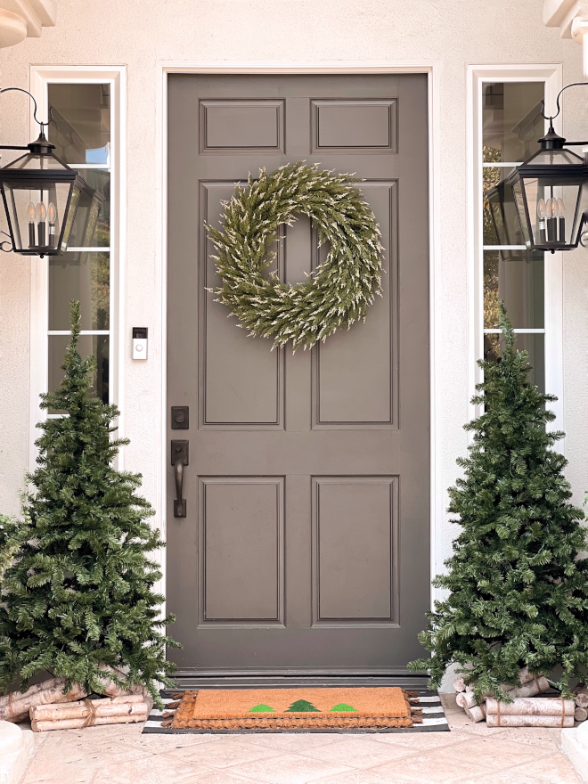 Front door Christmas ideas Add two Christmas Trees on each side of the door and added birchwood logs as tree collars Front door Christmas ideas Front door Christmas ideas Front door Christmas ideas #FrontdoorChristmasideas #Christmasideas #Christmas #Christmastree