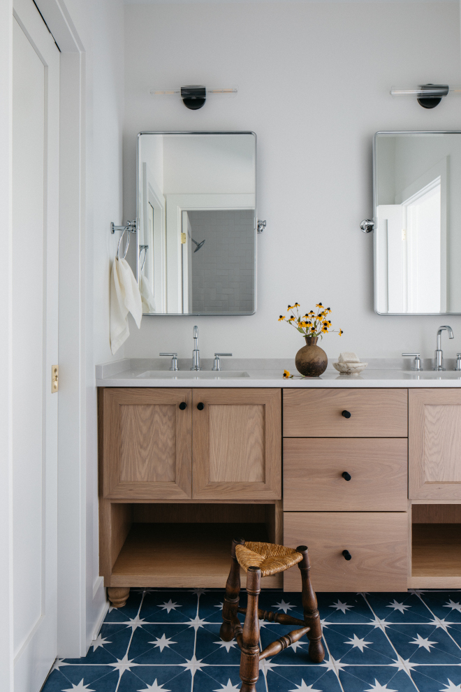 White Oak Bathroom Vanity stained in Warm Gray with round plain bun foot White Oak Bathroom Vanity stained in Warm Gray with round plain bun foot #WhiteOak #BathroomVanity #stained #WarmGray