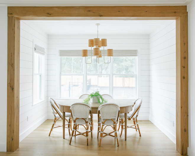 Breakfast Nook framed it in character grade white oak and wrapped in shiplap #BreakfastNook #framed #charactergradewhiteoak #whiteoak #shiplap