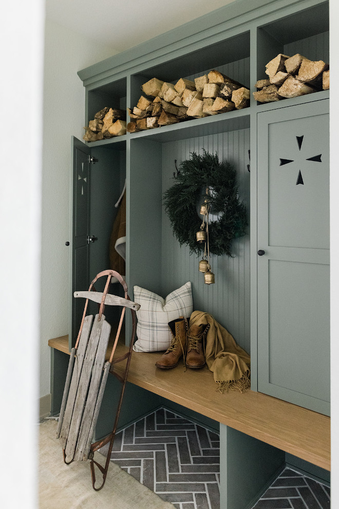 Green gray mudroom with White oak bench seat Green gray mudroom with White oak bench seat Green gray mudroom with White oak bench seat #Greengray #mudroom #Whiteoak #bench #seat