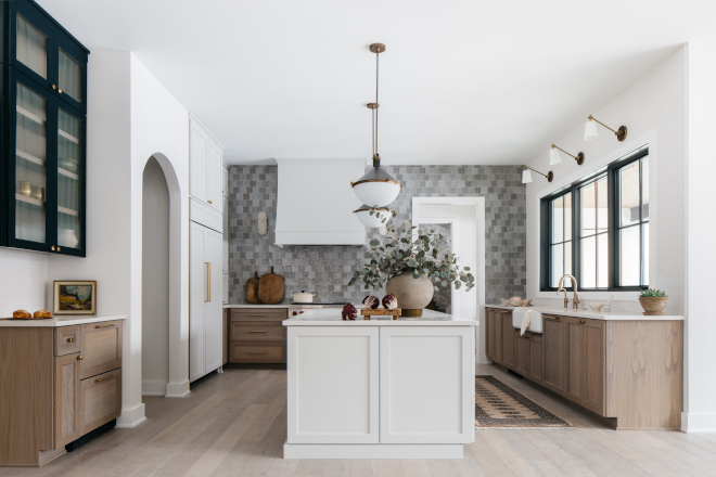 Kitchen using White Oak on the perimeter cabinets and painting the large island on a soft cool-toned gray #kitchen #Kitchen #WhiteOakkitchen #whiteoakperimetercabinets #whiteoakcabinet #kitchenisland #softgray #cooltonedgray