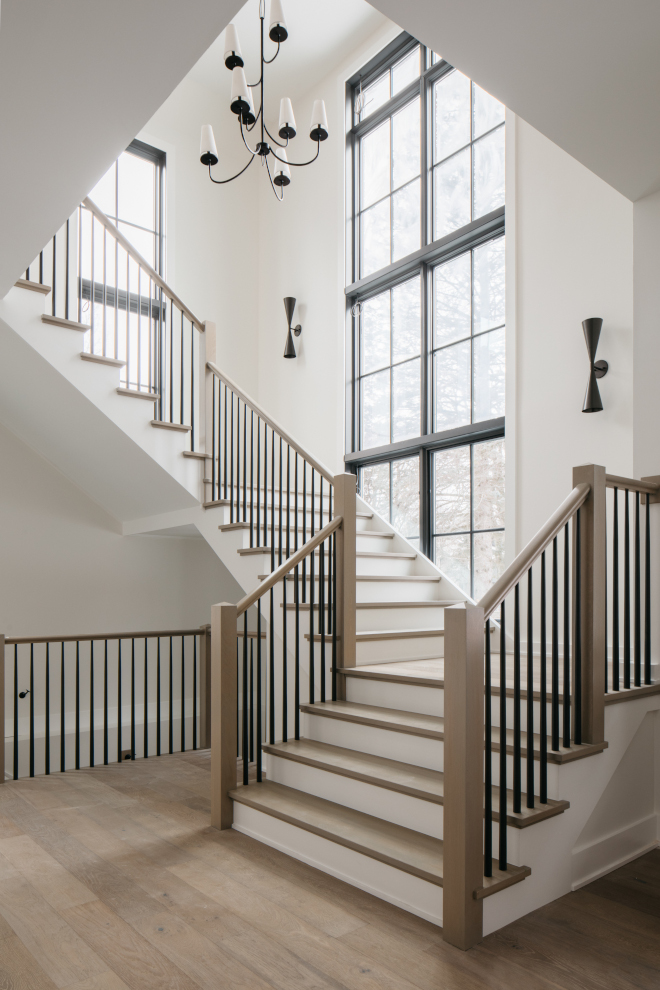 White Oak Wood Newel Posts Landing Wood Handrail Staircase Balusters Sherwin Williams Iron Ore White Oak Wood Newel Posts Landing Wood Handrail Staircase Balusters Sherwin Williams Iron Ore #WhiteOak #WoodNewelPosts #Landing #WoodHandrail #Staircase #Balusters #SherwinWilliamsIronOre