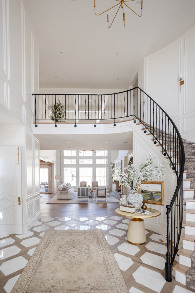 Foyer with wood flooring inlay with marble diamond pattern Foyer with wood flooring inlay with marble diamond pattern Ideas #Foyer #woodflooringinlay #woodwithmarble #diamondpatternfloor #Foyerwithwoodflooringmarble #woodfloorinlaywithmarble #woodmarblediamondpattern #woodmarbleIdeas