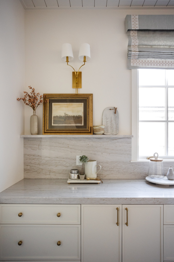 Kitchen Slab Backsplash with Stone Ledge Shelf marble backsplash ledge shelf ideas #Kitchen #SlabBacksplash #BacksplashStoneLedge #marbleShelf #marblebacksplash #ledgeshelfideas