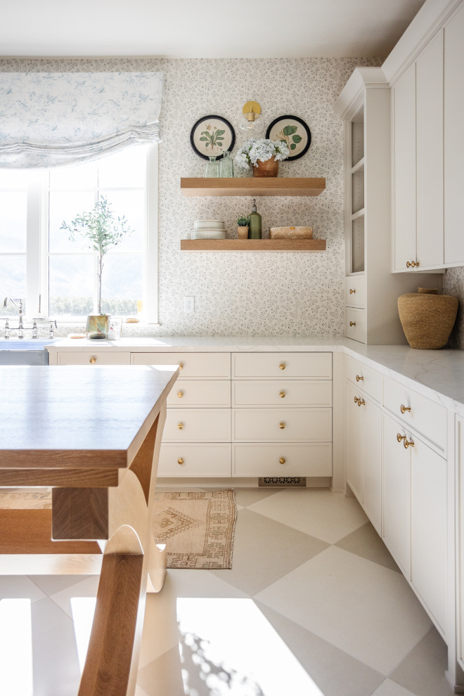 Laundry room with Benjamin Moore Collingwood cabinets and neutral checkered floor tiles Laundry room with Benjamin Moore Collingwood cabinets and neutral checkered floor tiles #Laundryroom #BenjaminMooreCollingwood #cabinets #neutral #checkeredfloortile