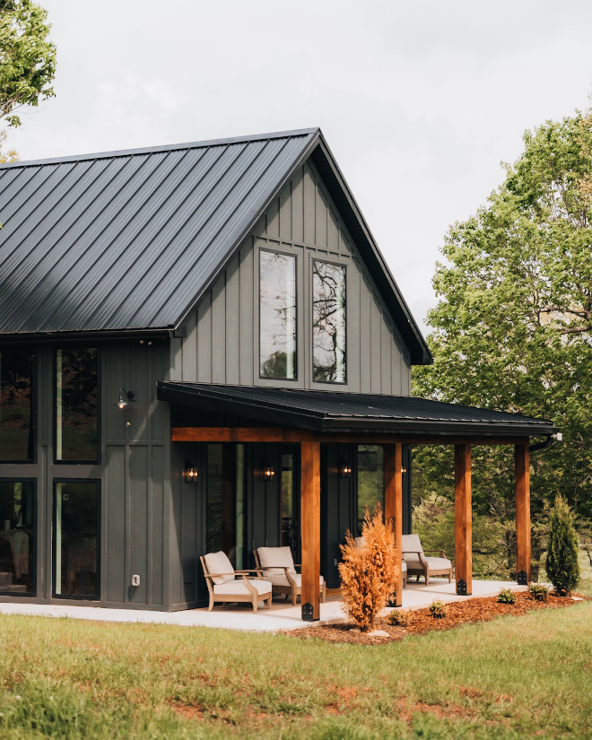 Black Metal Roof Modern Farmhouse with Black Board and Batten Siding Black Metal Roof Modern Farmhouse with Black Board and Batten Siding Black Metal Roof Modern Farmhouse with Black Board and Batten Siding #BlackMetalRoof #ModernFarmhouse #BlackBoardandBatten #BlackSiding