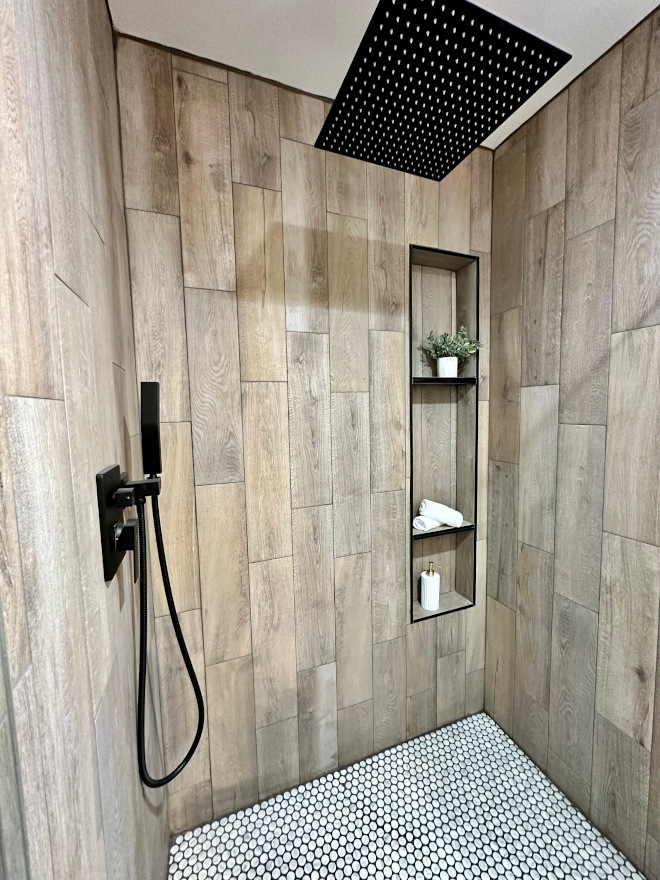 Wood tile shower