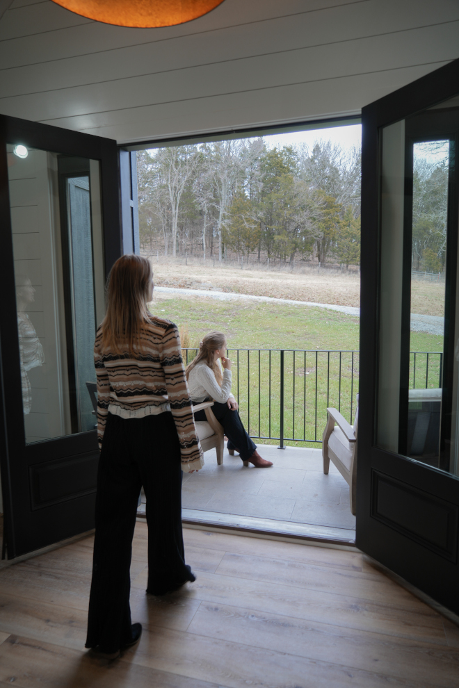 balcony with black metal railing