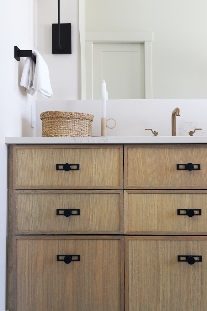 Bathroom Cabinetry Custom 1-inch Slim Shaker Purity Door Style White Oak Weathered Oak Stain Rift Cut #Bathroom #Cabinetry #1inch #SlimShakerDoorStyle #WhiteOak #WeatheredOak #RiftCut