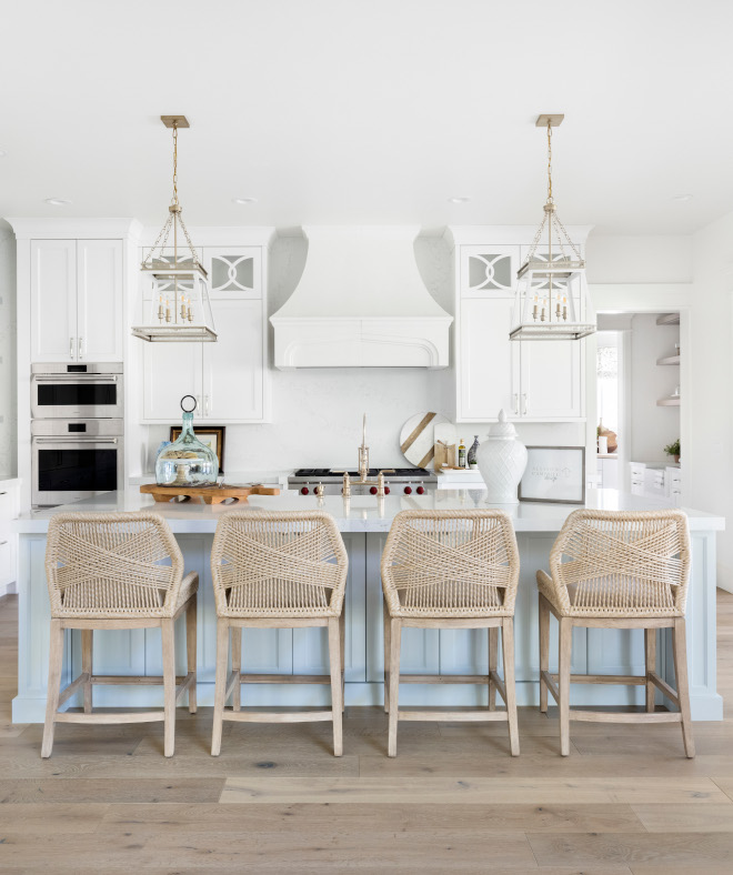 White kitchen with blue island paint color White cabinets in Benjamin Moore Swiss Coffee and blue island in Sherwin Williams Serenely White kitchen with blue island paint color White cabinets in Benjamin Moore Swiss Coffee and blue island in Sherwin Williams Serenely White kitchen with blue island paint color White cabinets in Benjamin Moore Swiss Coffee and blue island in Sherwin Williams Serenely #Whitekitchen #blueisland #paintcolor #Whitecabinets #BenjaminMooreSwissCoffee #bluekitchenisland #SherwinWilliamsSerenely