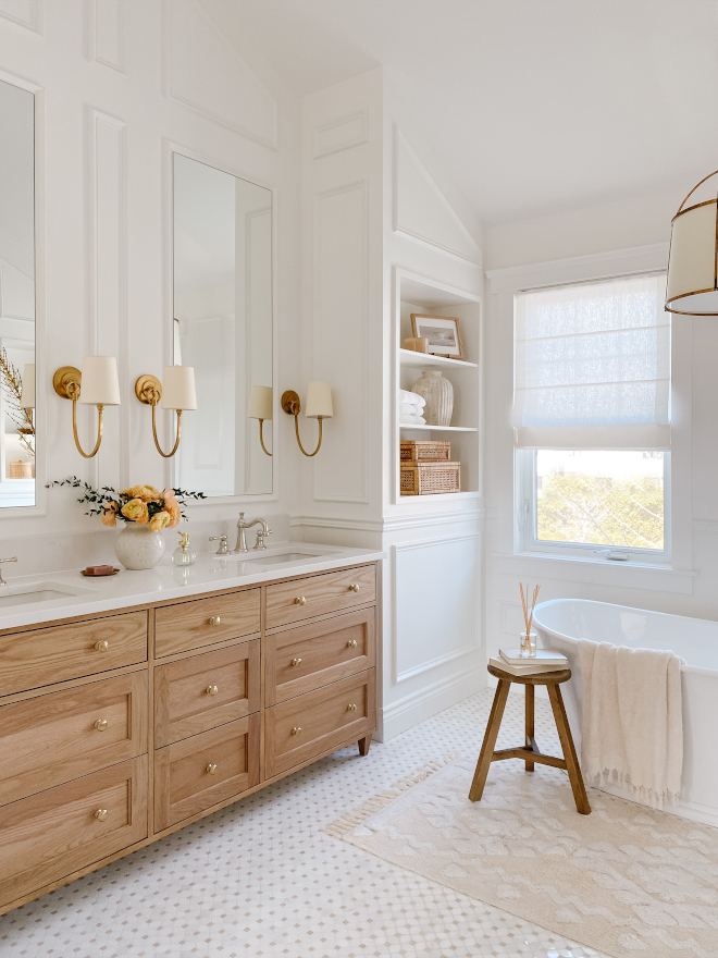 This bathroom is the perfect combination of white oak marble cream and beige This bathroom is the perfect combination of white oak marble cream and beige #bathroom #whiteoak #marble #cream #beige
